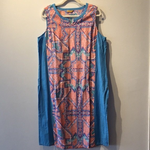 Aurelia XXL Kurta Sleeveless Pink Blue Pattern Indian Attire 100% Cotton - Picture 3 of 13